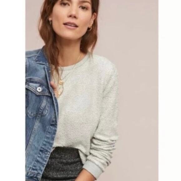 Dolan Anthropologie Women's Silver & White Crewneck Pullover Sweater Size Small - Picture 2 of 10